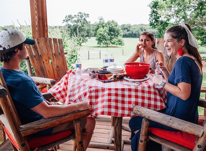 Group of friends sharing a meal together