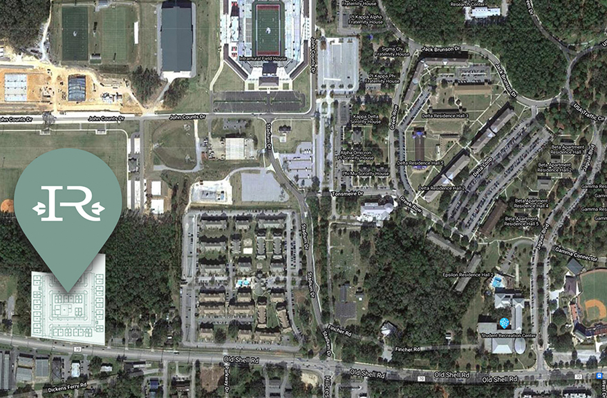 Aerial rendering of student housing property location